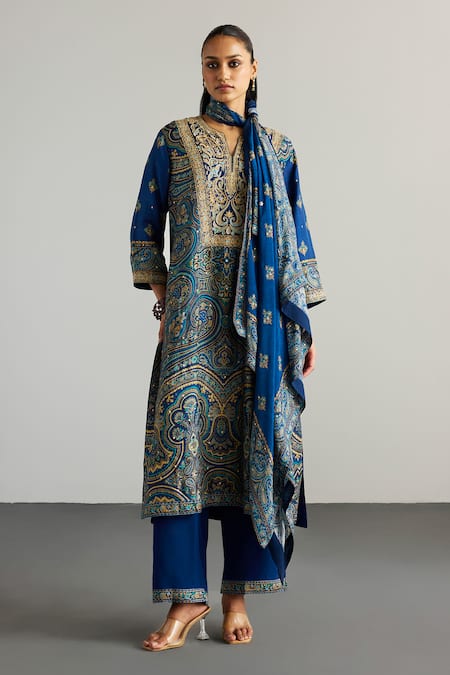 RI.Ritu Kumar Brocade Jamawar Kurta Pant Dupatta Set 