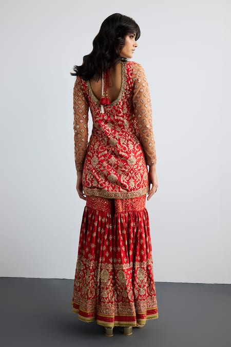 RI.Ritu Kumar Red LINA Designer Kurta Garara Set 
