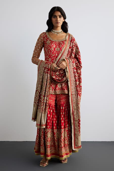 RI.Ritu Kumar Red LINA Designer Kurta Garara Set 