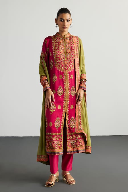 RI.Ritu Kumar Fuschia Olive Designer Kurta Set 