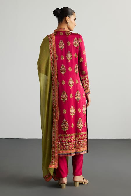 Shop RI.Ritu Kumar Fuchsia Silk Satin, Viscose, Satin, Lycra, Fuschia Olive Designer Kurta Set at Aza Fashions Shop_RI.Ritu Kumar_Fuchsia Silk Satin, Viscose, Satin, Lycra, Fuschia Olive Designer Kurta Set _at_Aza_Fashions