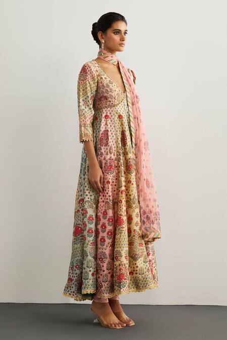 RI.Ritu Kumar Pink Silk, Chanderi, Viscose, Satin, Lycra, Net, Kashmiri Buti Anarkali Set Online at Aza Fashions RI.Ritu Kumar_Pink Silk, Chanderi, Viscose, Satin, Lycra, Net, Kashmiri Buti Anarkali Set _Online_at_Aza_Fashions