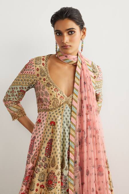 Shop RI.Ritu Kumar Pink Silk, Chanderi, Viscose, Satin, Lycra, Net, Kashmiri Buti Anarkali Set Online at Aza Fashions Shop_RI.Ritu Kumar_Pink Silk, Chanderi, Viscose, Satin, Lycra, Net, Kashmiri Buti Anarkali Set _Online_at_Aza_Fashions