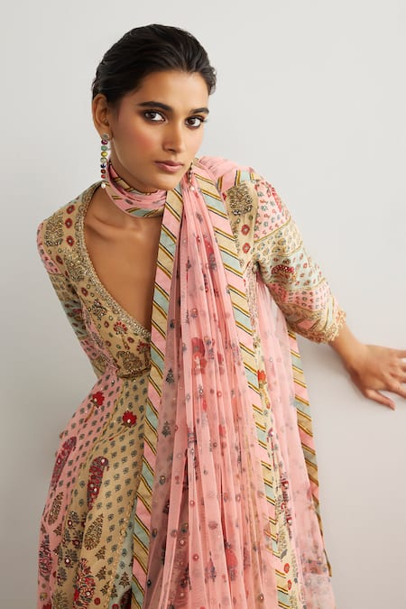 RI.Ritu Kumar Pink Silk, Chanderi, Viscose, Satin, Lycra, Net, Kashmiri Buti Anarkali Set at Aza Fashions RI.Ritu Kumar_Pink Silk, Chanderi, Viscose, Satin, Lycra, Net, Kashmiri Buti Anarkali Set _at_Aza_Fashions