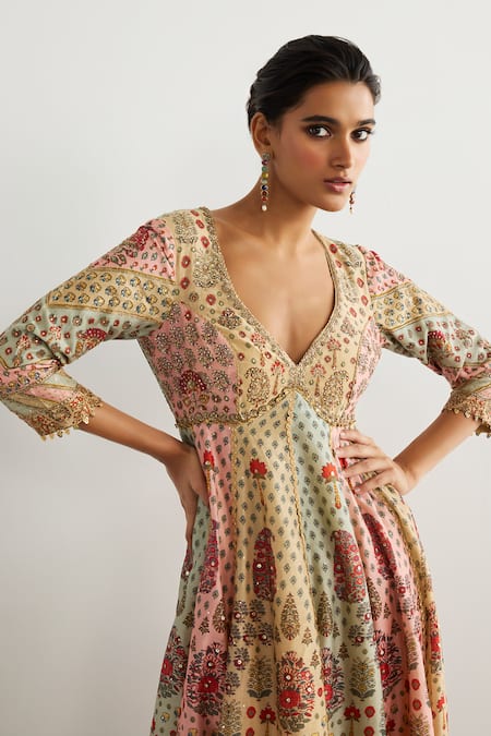 Buy RI.Ritu Kumar Pink Silk, Chanderi, Viscose, Satin, Lycra, Net, Kashmiri Buti Anarkali Set Buy_RI.Ritu Kumar_Pink Silk, Chanderi, Viscose, Satin, Lycra, Net, Kashmiri Buti Anarkali Set