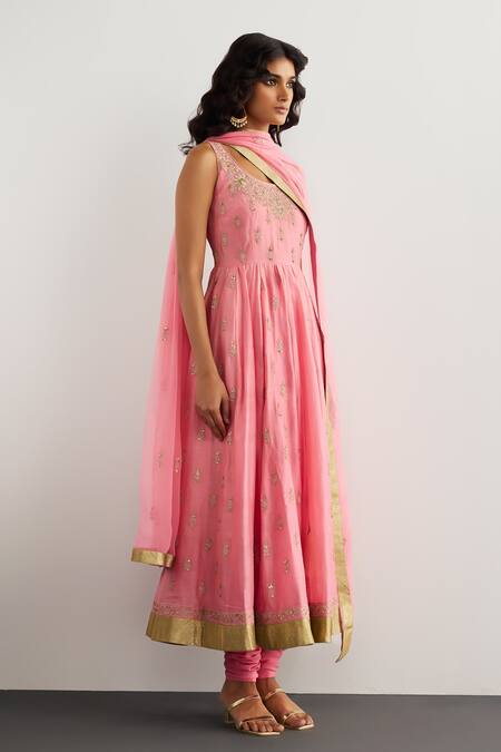 RI.Ritu Kumar Pink Chanderi Silk, Cotton, Lycra, Viscose, Chinon Bubblegum Anarkali Set Online at Aza Fashions RI.Ritu Kumar_Pink Chanderi Silk, Cotton, Lycra, Viscose, Chinon Bubblegum Anarkali Set _Online_at_Aza_Fashions