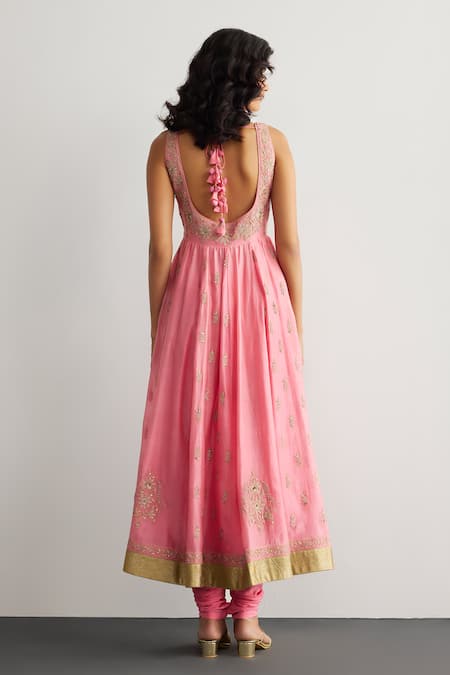 Shop RI.Ritu Kumar Pink Chanderi Silk, Cotton, Lycra, Viscose, Chinon Bubblegum Anarkali Set at Aza Fashions Shop_RI.Ritu Kumar_Pink Chanderi Silk, Cotton, Lycra, Viscose, Chinon Bubblegum Anarkali Set _at_Aza_Fashions