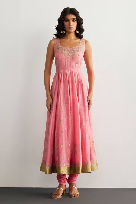 RI.Ritu Kumar Pink Chanderi Silk, Cotton, Lycra, Viscose, Chinon Bubblegum Anarkali Set at Aza Fashions RI.Ritu Kumar_Pink Chanderi Silk, Cotton, Lycra, Viscose, Chinon Bubblegum Anarkali Set _at_Aza_Fashions