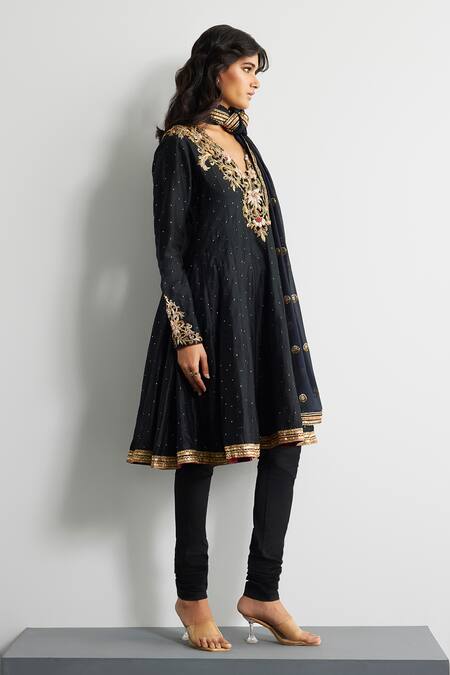 Buy RI.Ritu Kumar Black Silk, Chanderi, Satin, Lycra, Net Zari, Sequins, Designer Kurta Set Online at Aza Fashions Buy_RI.Ritu Kumar_Black Silk, Chanderi, Satin, Lycra, Net Zari, Sequins, Designer Kurta Set _Online_at_Aza_Fashions