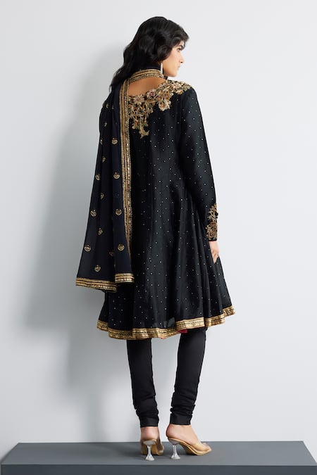 Shop RI.Ritu Kumar Black Silk, Chanderi, Satin, Lycra, Net Zari, Sequins, Designer Kurta Set at Aza Fashions Shop_RI.Ritu Kumar_Black Silk, Chanderi, Satin, Lycra, Net Zari, Sequins, Designer Kurta Set _at_Aza_Fashions
