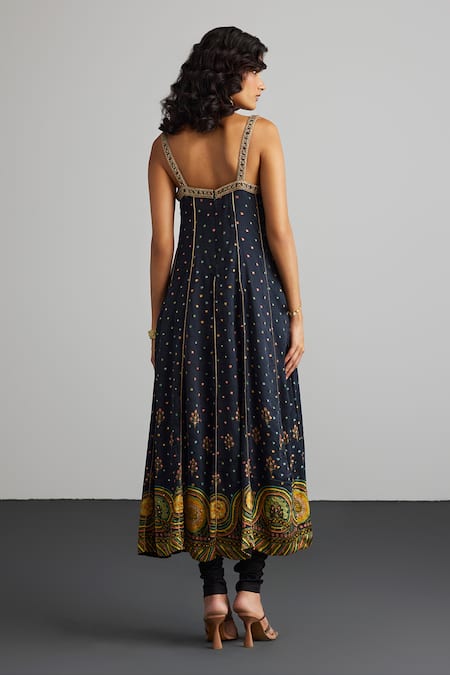 Shop RI.Ritu Kumar Black Silk Satin, Viscose, Satin, Lycra, Chinon Embroidery Gaj Print Kurta Set at Aza Fashions Shop_RI.Ritu Kumar_Black Silk Satin, Viscose, Satin, Lycra, Chinon Embroidery Gaj Print Kurta Set _at_Aza_Fashions