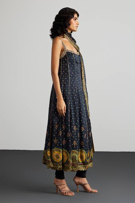 Buy RI.Ritu Kumar Black Silk Satin, Viscose, Satin, Lycra, Chinon Embroidery Gaj Print Kurta Set Online at Aza Fashions Buy_RI.Ritu Kumar_Black Silk Satin, Viscose, Satin, Lycra, Chinon Embroidery Gaj Print Kurta Set _Online_at_Aza_Fashions