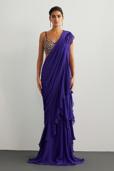 RI.Ritu Kumar Designer Drape Saree With Embroidered Blouse 