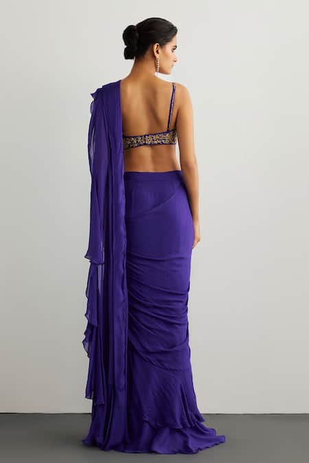 RI.Ritu Kumar Designer Drape Saree With Embroidered Blouse 