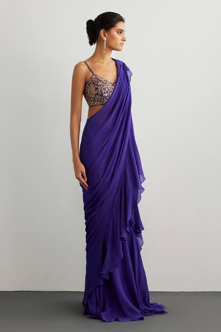 RI.Ritu Kumar Purple Viscose, Silk Embroidery, Sequins Round Designer Drape Saree With Blouse Online at Aza Fashions RI.Ritu Kumar_Purple Viscose, Silk Embroidery, Sequins Round Designer Drape Saree With Blouse _Online_at_Aza_Fashions