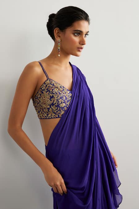 Shop RI.Ritu Kumar Purple Viscose, Silk Embroidery, Sequins Round Designer Drape Saree With Blouse Online at Aza Fashions Shop_RI.Ritu Kumar_Purple Viscose, Silk Embroidery, Sequins Round Designer Drape Saree With Blouse _Online_at_Aza_Fashions