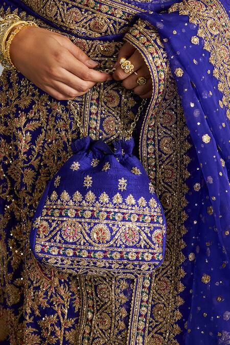 Shop_RI.Ritu Kumar_Purple , Organza Sequins, Embroidery Round Neck Gold Lehenga Set _Online_at_Aza_Fashions