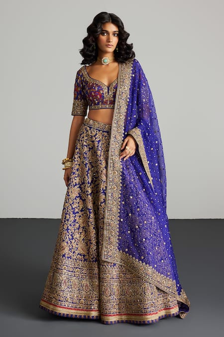 RI.Ritu Kumar Purple Gold Embroidered Lehenga Set 