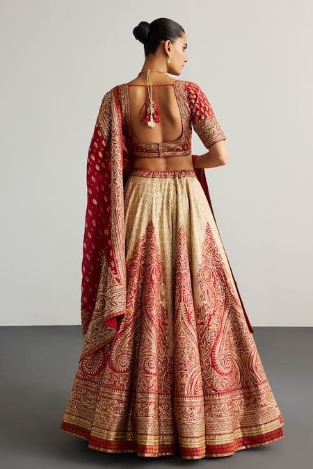 RI.Ritu Kumar Designer Offwhite Red Lehenga Set 