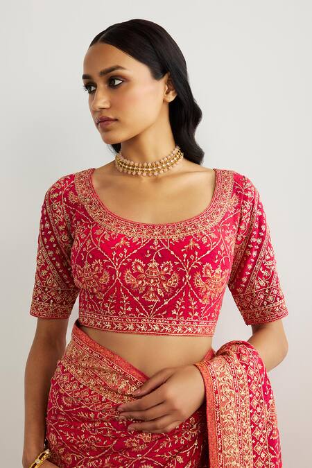 Buy_RI.Ritu Kumar_Fuchsia Silk, Crepe Embroidery Designer Kulah Print Saree _Online_at_Aza_Fashions