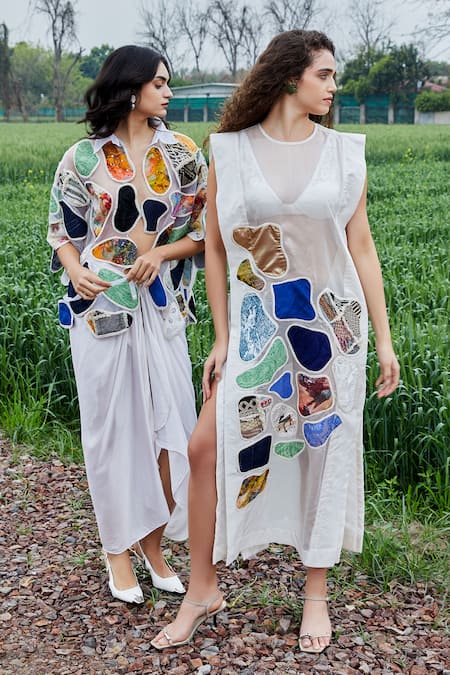 Buy_She'll_Multi Color Organza Round Neck Multicolor Designer Dress 