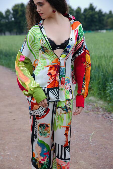 Shop_She'll_Mauve Satin Collared Multicolor Shirt And Pant Set _Online_at_Aza_Fashions