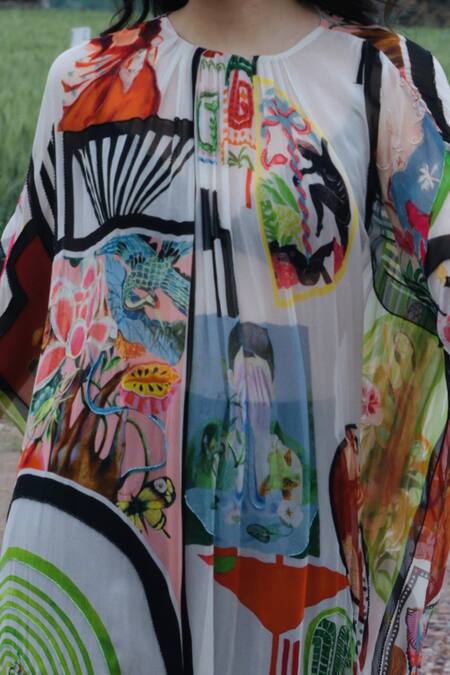 She'll_Chiffon Round Neck Multicolor Kaftan _Online_at_Aza_Fashions