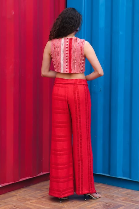 She'll Red Sheer Jacquard Stripe Set 