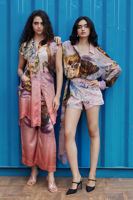 She'll_Coral Chiffon Collared Designer Dress _Online_at_Aza_Fashions