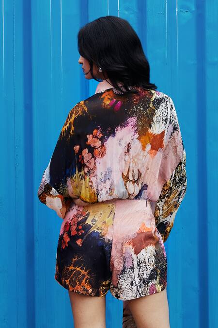 Buy_She'll_Coral Chiffon Collared Designer Dress _Online_at_Aza_Fashions