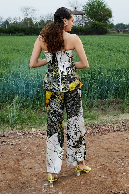 She'll Black Satin Corset Top & Pants Set 