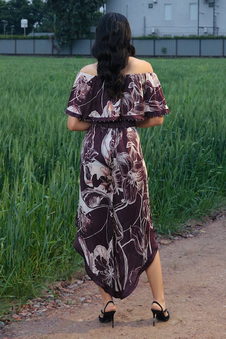 She'll Brown Floral Print Top & Pants Set 