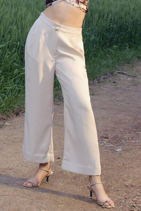 She'll_Beige Japanese Twill Pant_Online_at_Aza_Fashions
