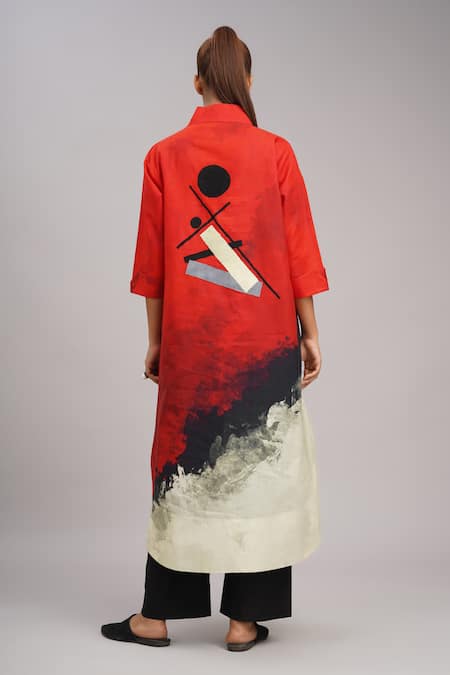 Taika By Poonam Bhagat Red Bauhaus Abstract Art Print Tunic