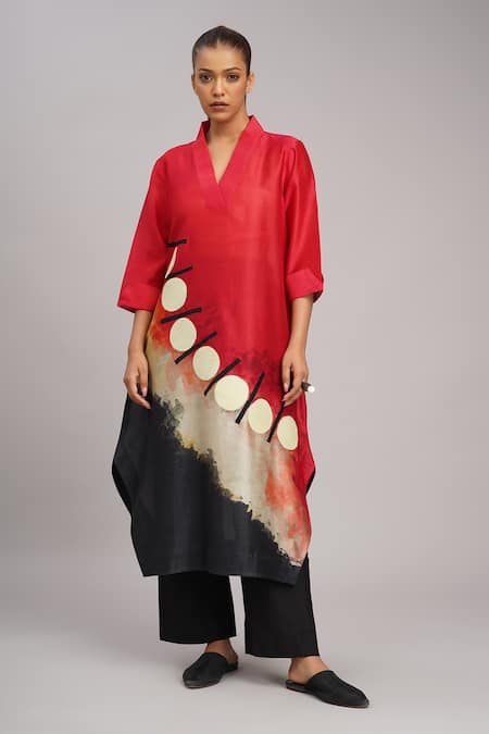 Taika By Poonam Bhagat Multi Color Linen V-neck Watermelon Printed Tunic