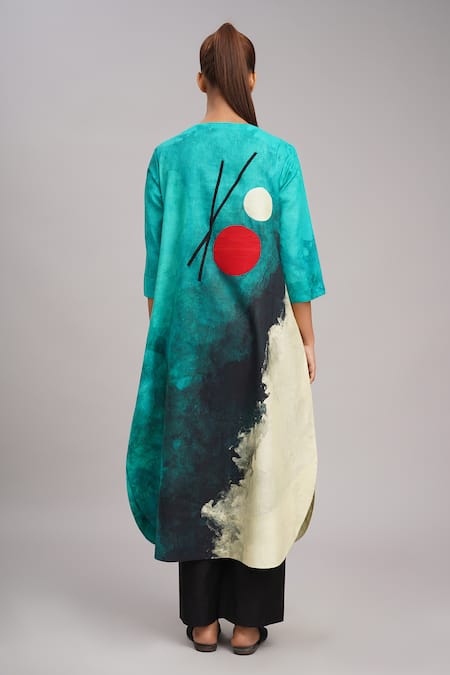 Taika By Poonam Bhagat Aqua Abstract Art Print Tunic