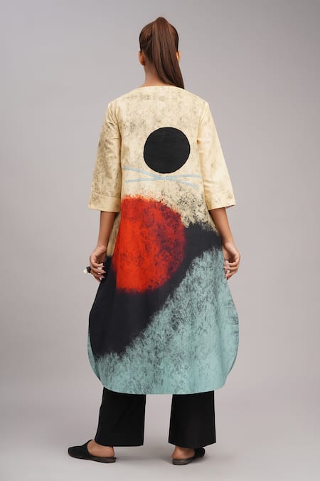 Taika By Poonam Bhagat Cream Cheese Abstract Art Print Tunic