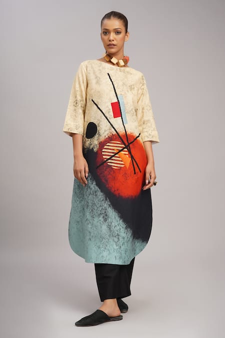 Taika by Poonam Bhagat Multicolor Abstract Art Linen Tunic 
