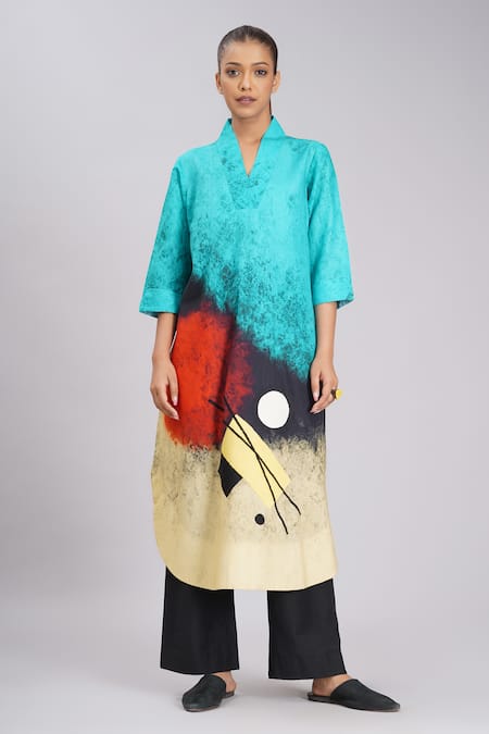 Taika By Poonam Bhagat Abstract Art Printed Linen Tunic 