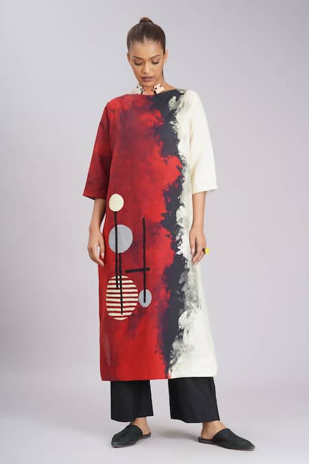 Taika By Poonam Bhagat Abstract Art Printed Linen Tunic 