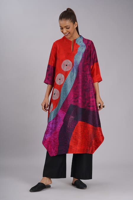 Taika By Poonam Bhagat Abstract Art Printed Linen Tunic 