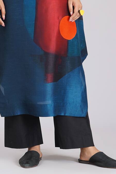 Buy_Taika By Poonam Bhagat_Multi Color Silk Embroidery, Foil Printing Boat Neck Twilight Printed Tunic _Online_at_Aza_Fashions