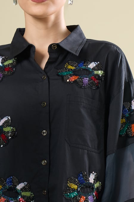 Afew By Rahul Mishra_Black Embroidery Collared Shirt _Online_at_Aza_Fashions