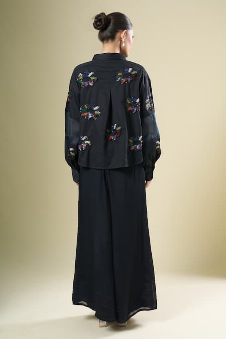 Afew By Rahul Mishra Black Embroidered Shirt 