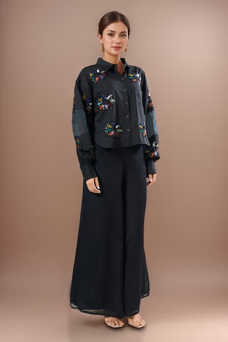 Afew By Rahul Mishra Black Embroidery Collared Shirt 