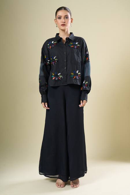 Buy_Afew By Rahul Mishra_Black Embroidery Collared Shirt 