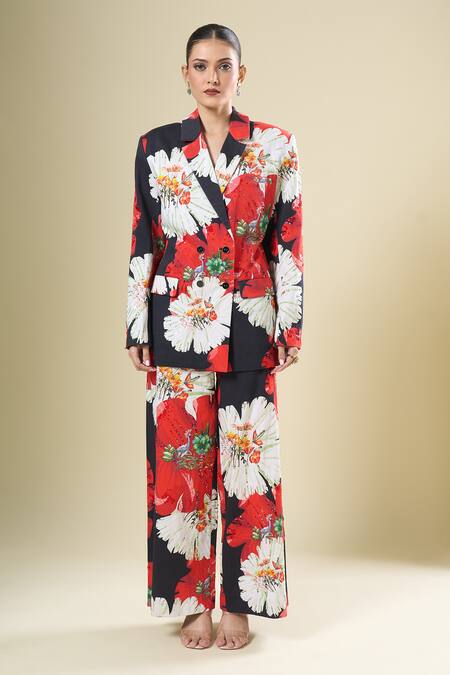 Buy_Afew By Rahul Mishra_Multi Color Floral Print Blazer And Trouser Set _Online_at_Aza_Fashions