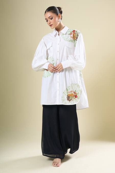 Afew By Rahul Mishra_White Cotton Embroidery Collared Shirt _Online_at_Aza_Fashions