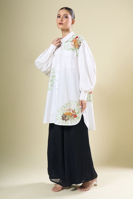 Buy_Afew By Rahul Mishra_White Cotton Embroidery Collared Shirt _Online_at_Aza_Fashions