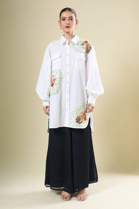 Shop_Afew By Rahul Mishra_White Cotton Embroidery Collared Shirt _Online_at_Aza_Fashions